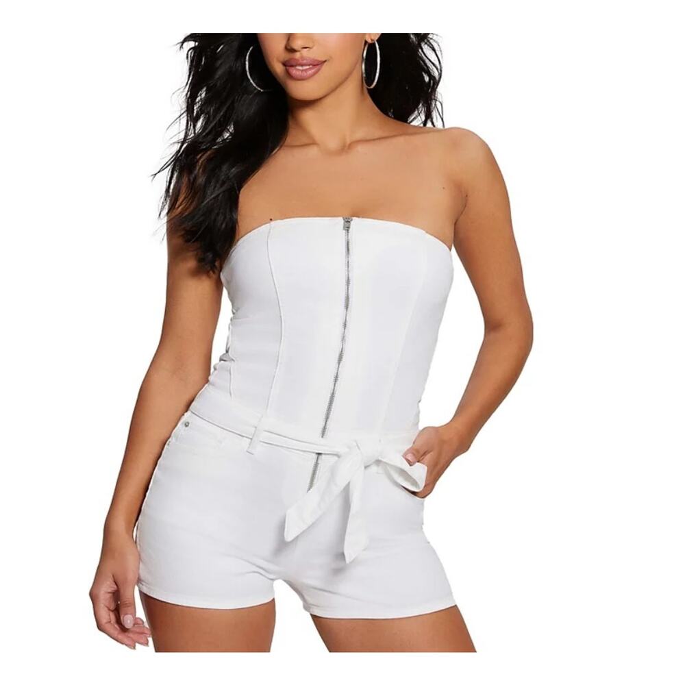 Guess Women's Skylark Denim Strapless Romper White Size L
